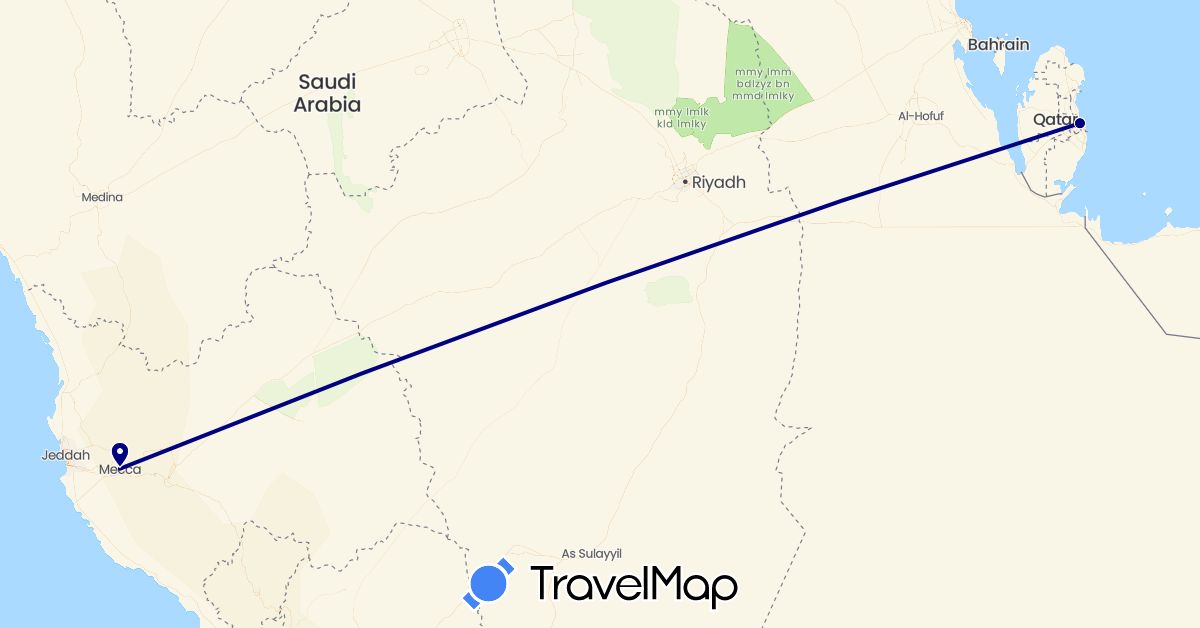 TravelMap itinerary: driving in Qatar, Saudi Arabia (Asia)